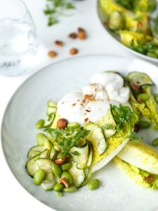 Spring pea & basil fritters with crispy fried eggs